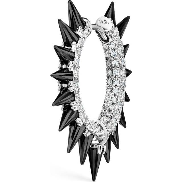Maria Tash White Gold Black Moissanite Mohawk and Diamond Pavé Hoop Earring - 11mm