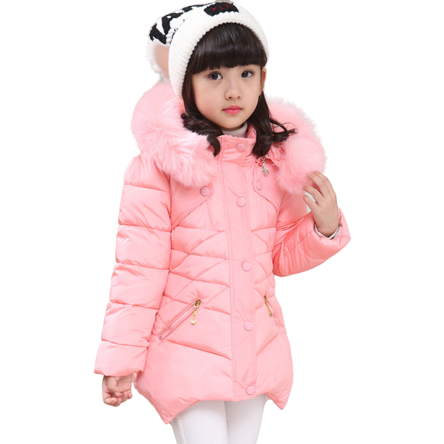 (Pink, 5-6Years) Kids Girls Winter Jacket Fur Hooded Coat Warm UK