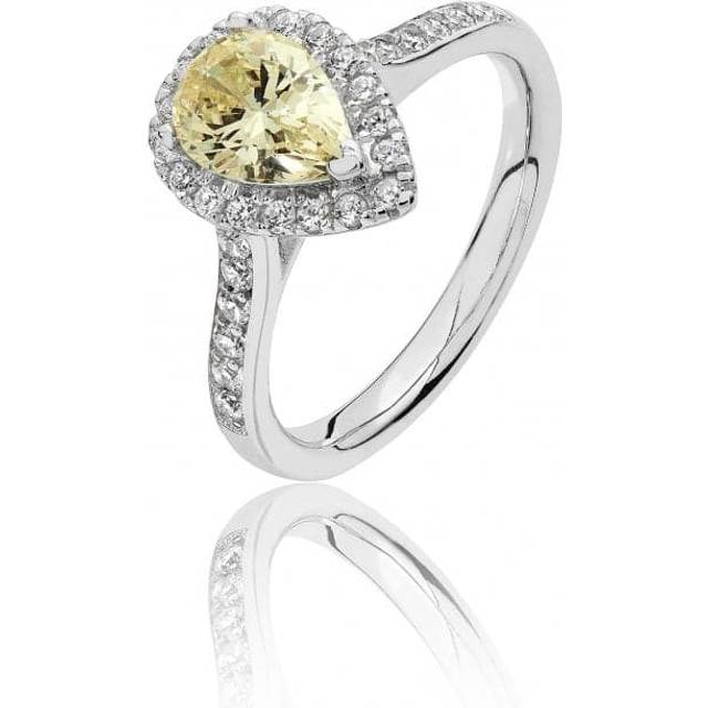 Silver & Co Large Claw Set Pear Shape Halo Style Cubic Zirconia Ring SRG0016YZ / Size Q