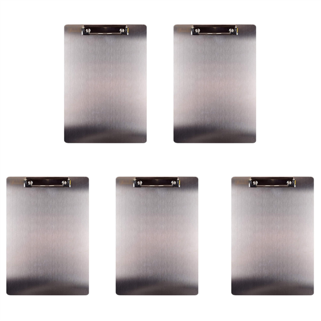 5X Metal Clipboard Folder A4 Stainless Steel Clip Board Bill Storage Folder Writing File Board Menu Splint for Business