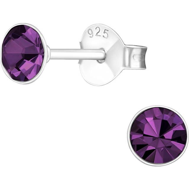 4mm sterling silver purple amethyst crystal diamond cut stud earrings