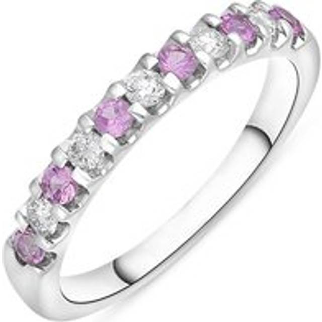 18ct White Gold Pink Sapphire Diamond Channel Set Half Eternity Ring - I