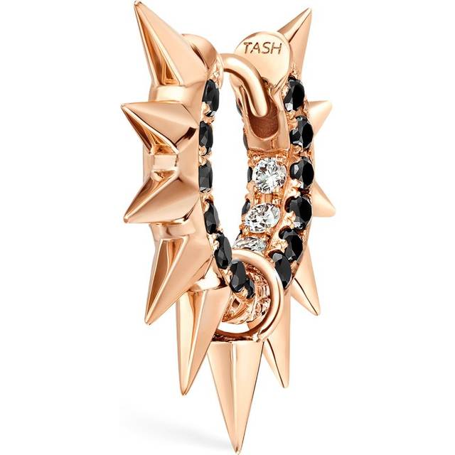 Maria Tash Rose Gold Black and White Diamond Pavé Metal Mohawk Hoop Earring - 6.5mm