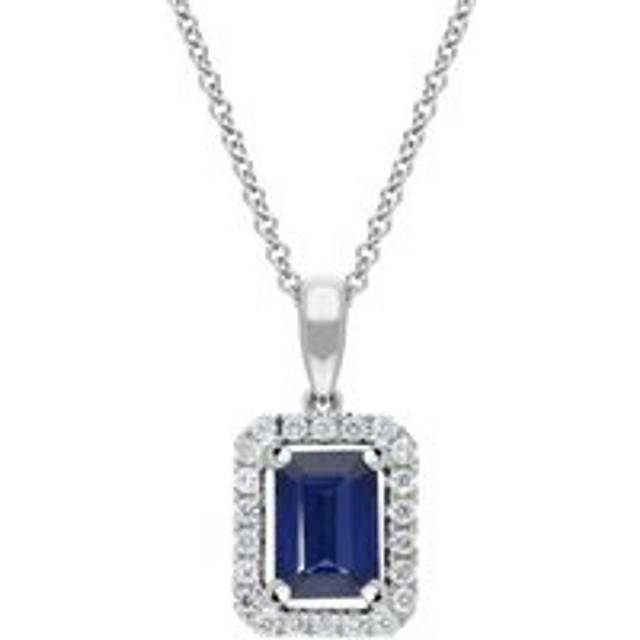 18ct White Gold 0.95ct Sapphire and Diamond Oblong Necklace