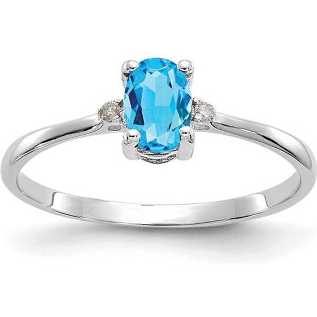 14K White Gold Diamond & Blue Topaz Birthstone Ring - Size 6