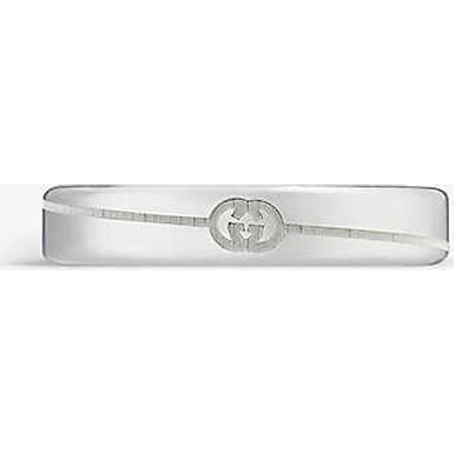 Gucci Womens Silver Tag Diagonal Engraved Interlocking G Sterling-silver Ring P - SILVER