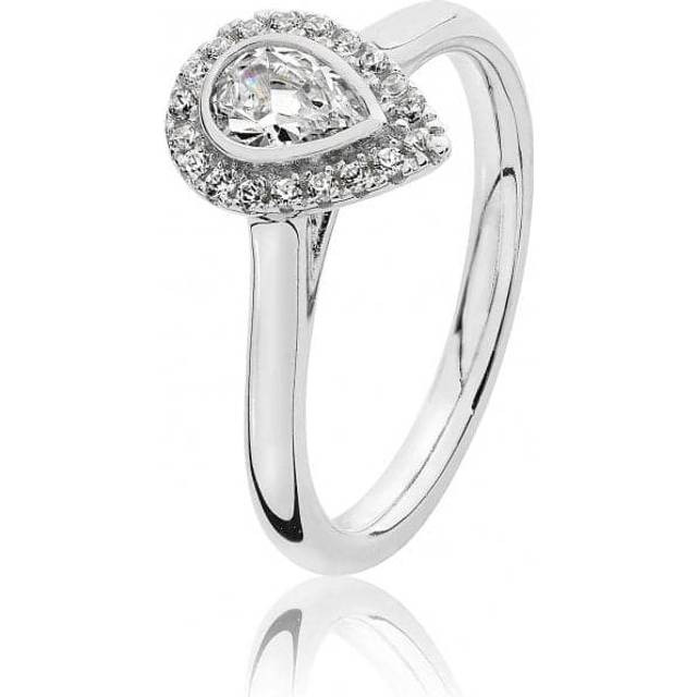 Silver & Co Pear Halo CZ Ring with Small Claw Set - 3 Carat Weight - SRG0007CZ / Size M