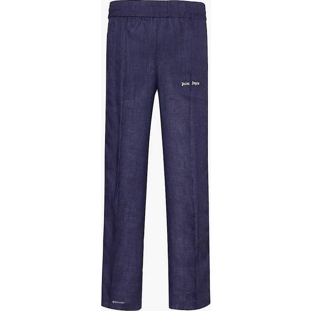 Palm Angels Mens Vy Blue Brand-embroidered Straight-leg Linen Trousers S - NAVY BLUE