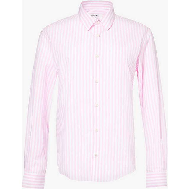 Sporty & Rich Womens White Pink Large Stripe Stripe-pattern Regular-fit Cotton-poplin Shirt Xl