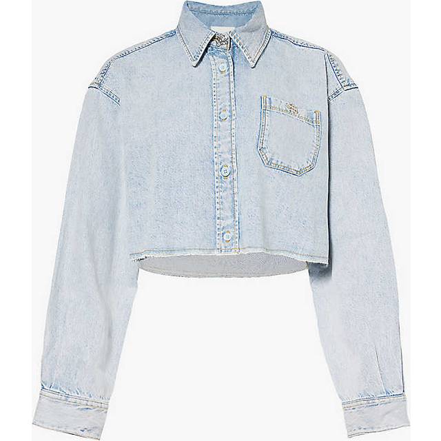 Givenchy Womens Ice Blue Oversized-fit Cropped Denim Shirt 6 - ICE BLUE