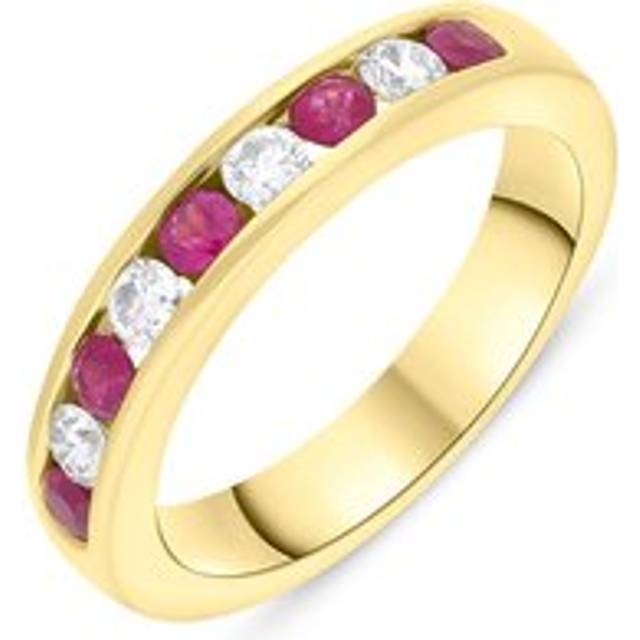 18ct Yellow Gold Ruby Diamond Channel Set Half Eternity Ring
