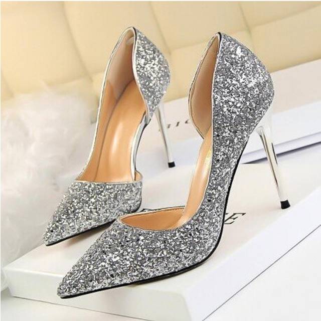 (Gold) BIGTREE shoes New Women Pumps Sexy High Heels Gold kitten heels Sliver Wedding Shoes Ladies Shoes White  Women Shoes stiletto