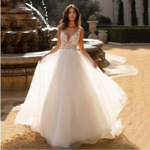 (Customized Color) Eightree Lace Wedding Dresses 2020 Appliques Beach Boho Bride Dresses Vestido De Noiva Backless Wedding Gowns Custom Made