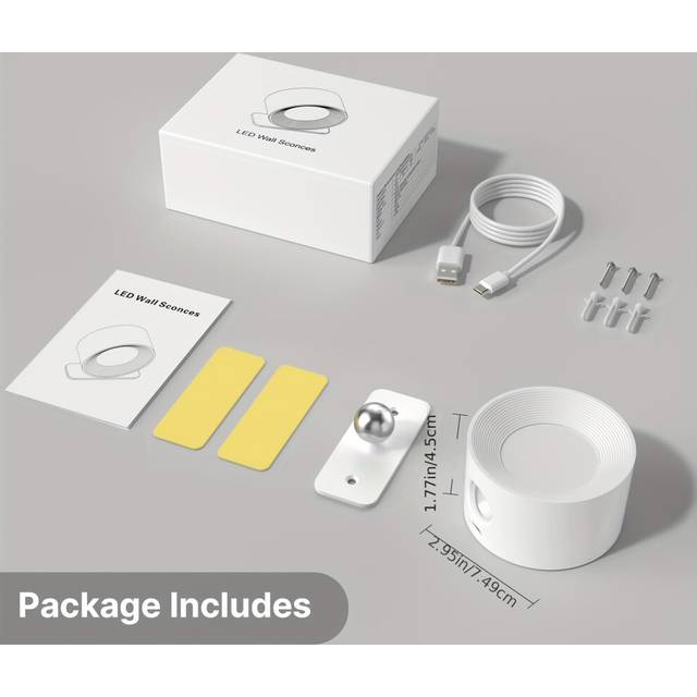 (1pc) 1pc/2pcs 360 Rotatable LED Wall Sconces - Battery Operated Touch Control Wall Lamps with 3 Brightness Levels and 3 Color Modes