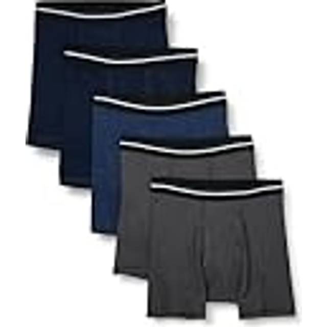 Amazon Essentials Men's Märkesfria boxertrosor, Pack of 5, Kolsvart/Mörk marinblå/Mörkblå, L