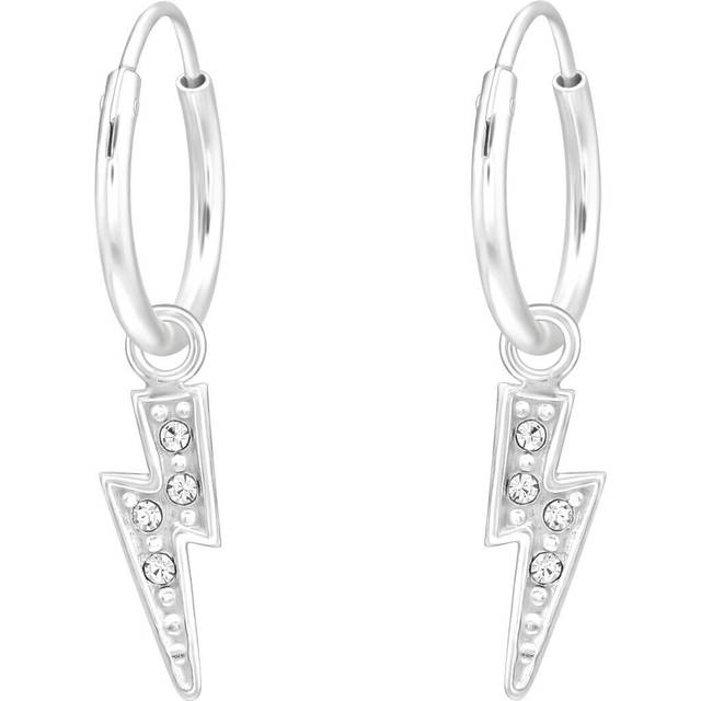 12mm sterling silver crystal lightning bolt dangling charm sleeper hoop earrings