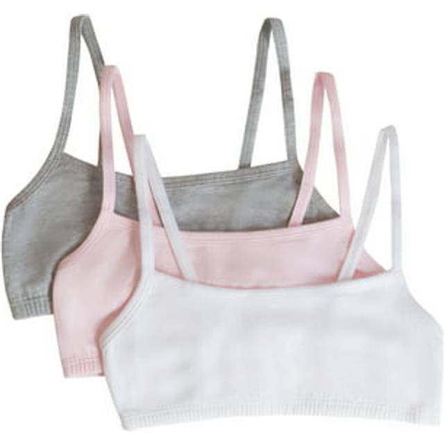 Fruit of the Loom Girls' Cotton Spaghetti Strap Sport Bra  Bittersweet Pink/Heather Grey/White  36