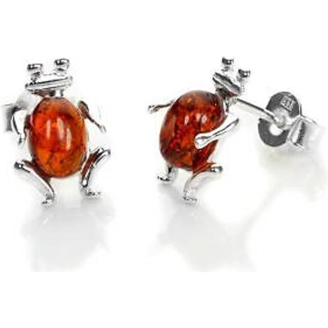 Sterling silver & baltic amber frog stud earrings earring studs