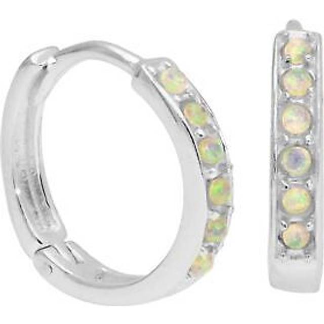Sterling Silver Opal CZ Pave 15mm Huggie Hoop Earrings