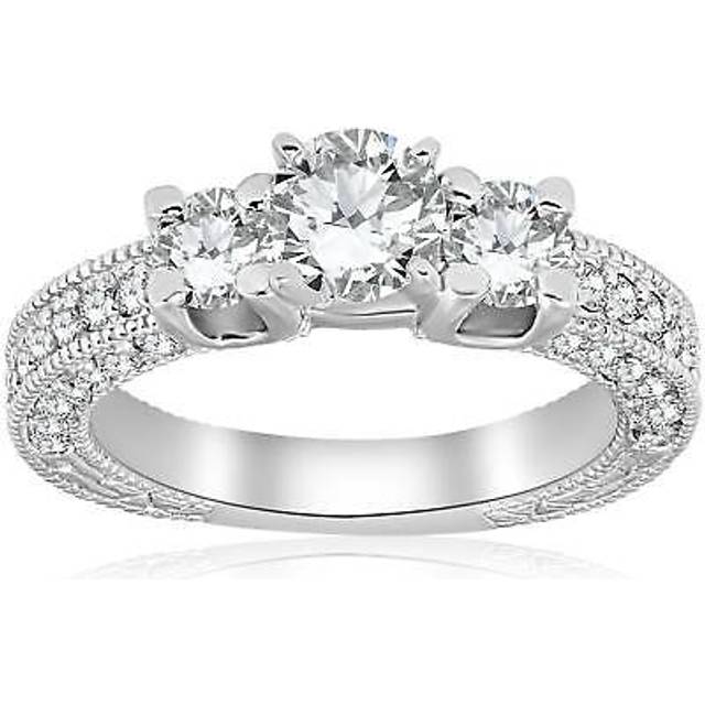 G/si 2ct Diamond Vintage 3 Stone Engagement Antique Ring 14k White Gold Enhanced