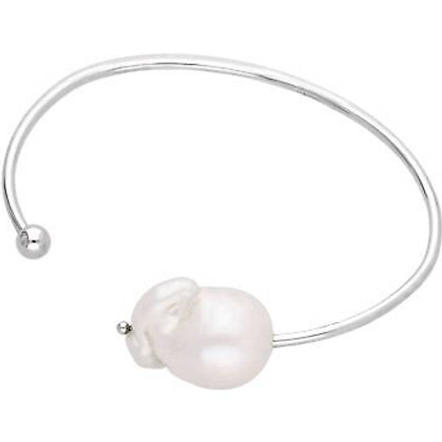 Sterling silver freshwater baroque pearl torque cuff bangle