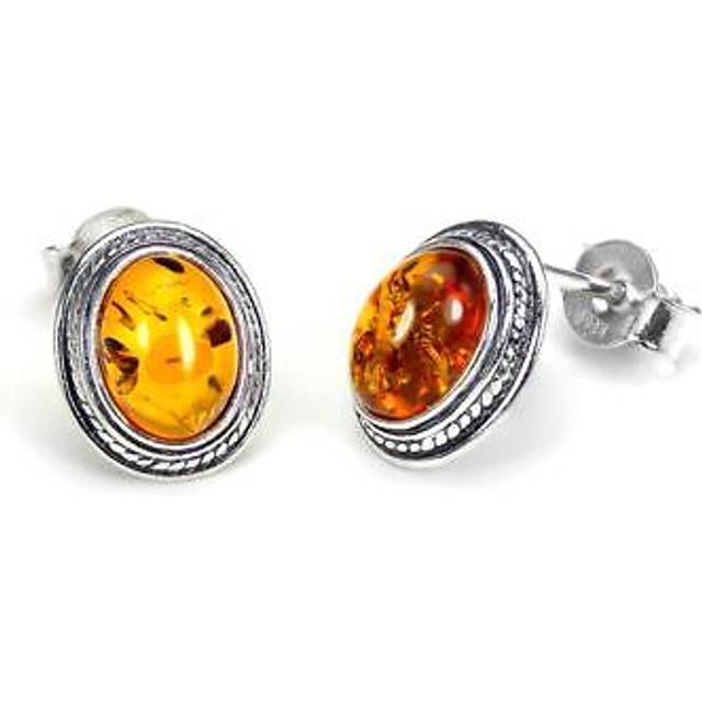 Sterling silver & baltic amber oval stud earrings earring studs