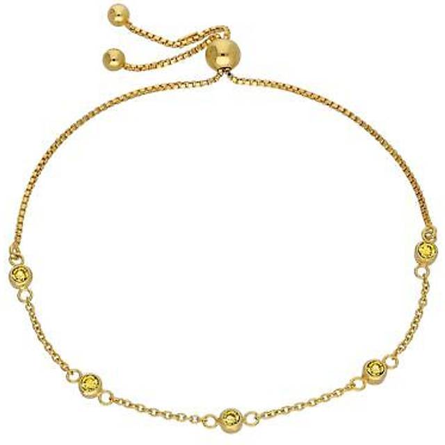 Gold Plated Sterling Silver Citrine Cz Adjustable Bracelet