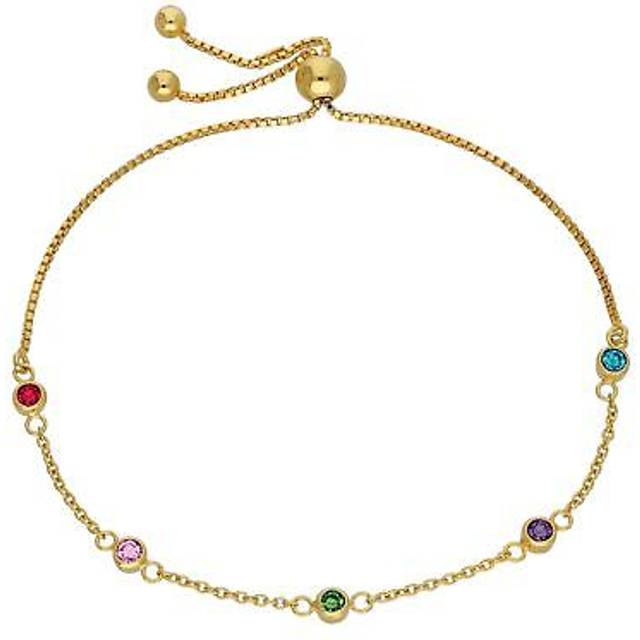 Gold plated sterling silver multi rainbow cz adjustable bracelet