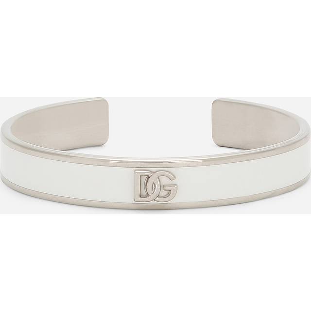 Dolce & Gabbana Rigid Enameled Bracelet With Dg Logo - Woman Bijoux White Metal Onesize