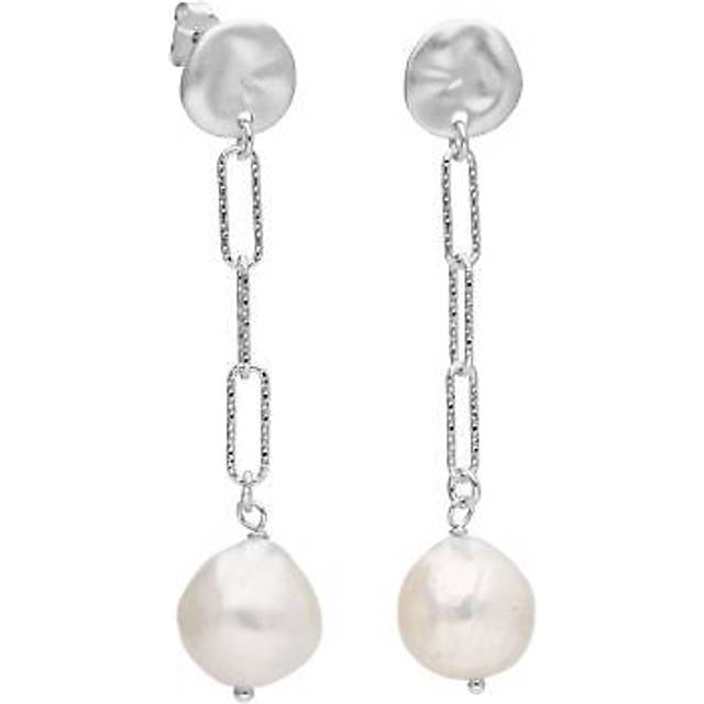 Sterling silver freshwater baroque pearl drop stud earrings