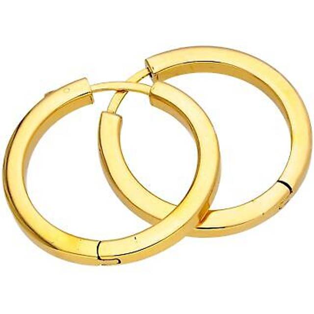 Gold plated sterling silver square tube push button 30mm hoop earrings