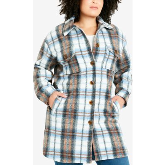 Longline Check Shacket - Blue - 22-24