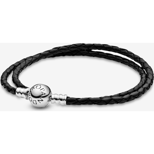 Pandora Moments Double Black Leather Bracelet, 44cm