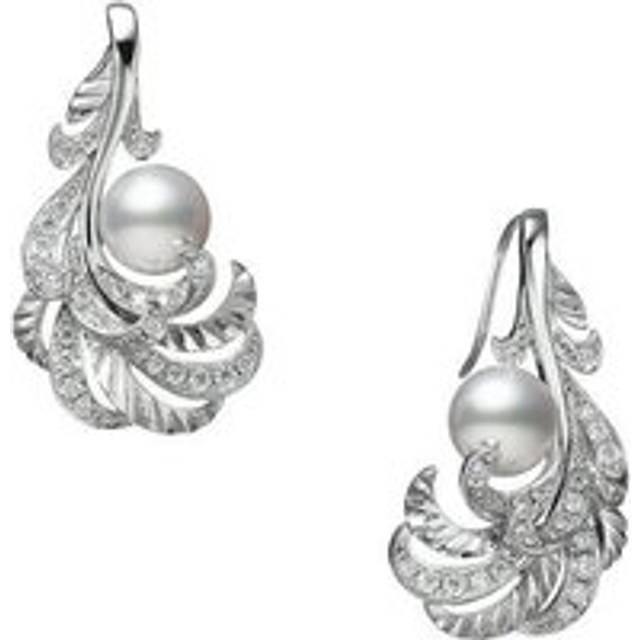 Mikimoto Feather 18ct White Gold White Akoya Pearl Diamond Earrings