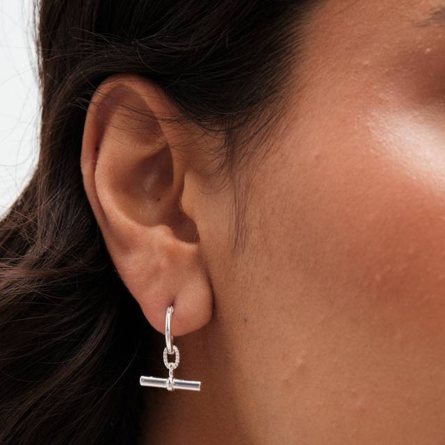 Simply Silver Simply Silver Sterling Silver 925 Textured Polished T Bar Hoop Earrings
