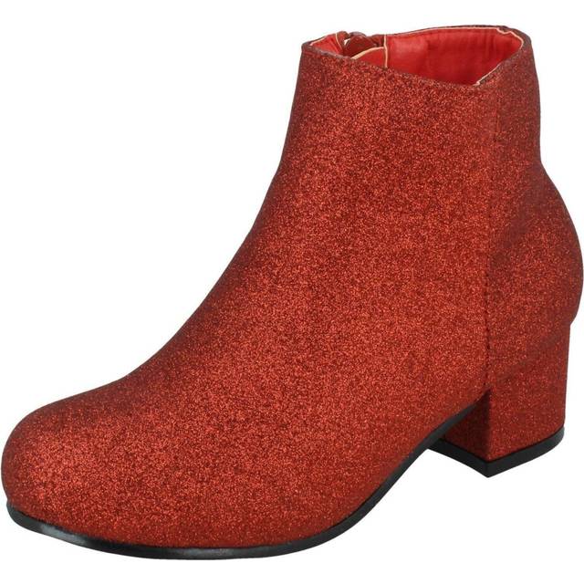 (Red, UK 12 Child) Girls Spot On Heeled Ankle Boots