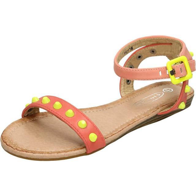 (UK 1 Child, Coral (Pink)) Girls Spot On Flat Sandal Ankle Strap