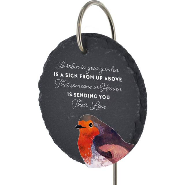 Bralie Slate Circle Robin Grave Marker Memorial Plaque - Grey (25cm H X 11cm W X 1cm D)