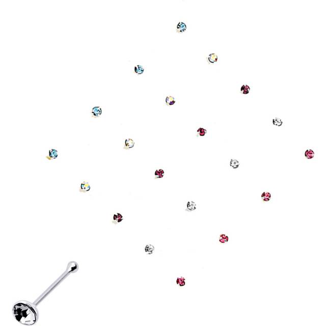 Jewelco London Ladies Sterling Silver Multi Colour Crystal Nose Studs - Pack of 20 2mm - NP1