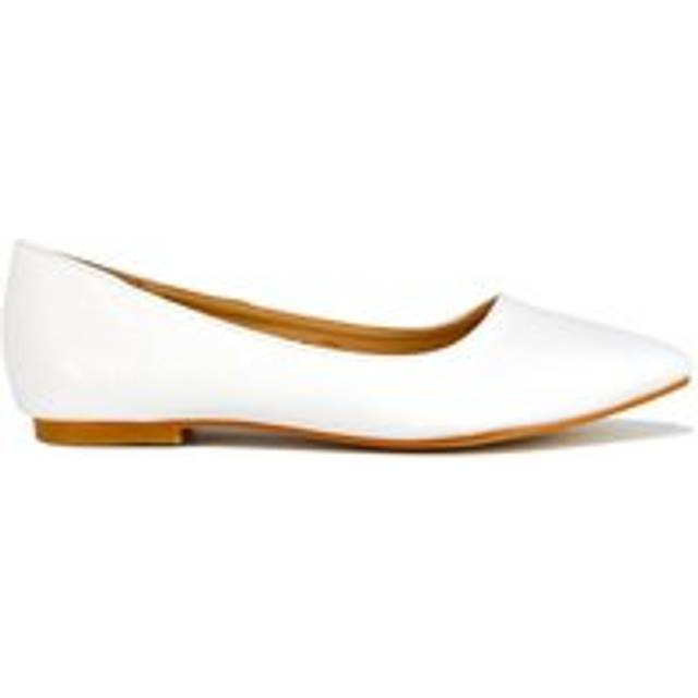 'Alessia' Flat Pointed Toe Low Heel Slip on Bridal Ballerina Pump Shoes - White - 6