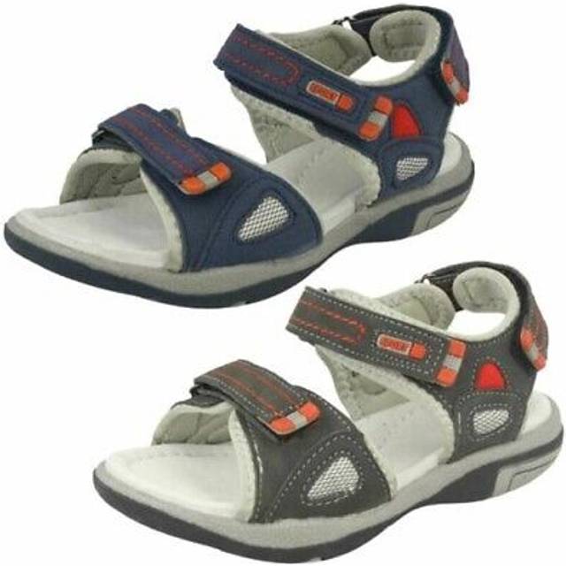 (UK 10 Child, Dark Grey/Orange (Grey)) Boys Spot On Casual Flat Summer Sandals