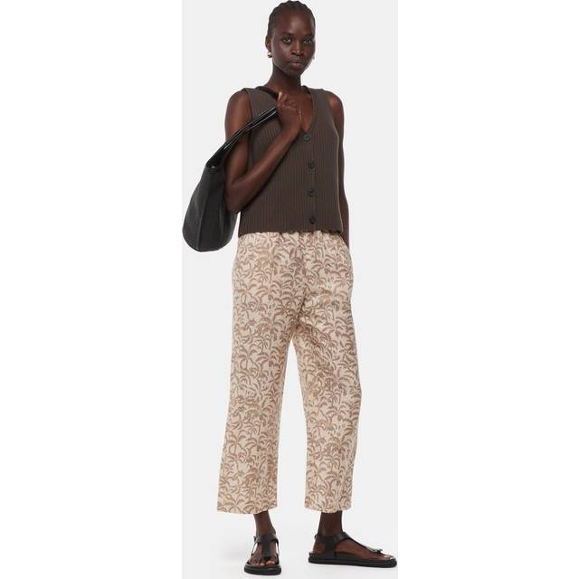 Whistles Women's Palm Print Linen Blend Trouser - Ivory/Multi - 6