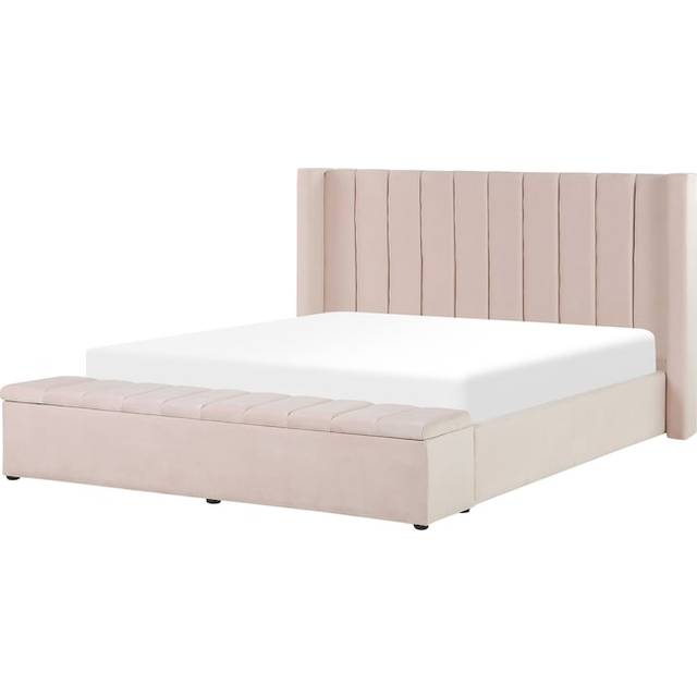 Bed with Storage Bench Velvet NOYERS 160 x 200 cm (EU King Size) Pastel Pink