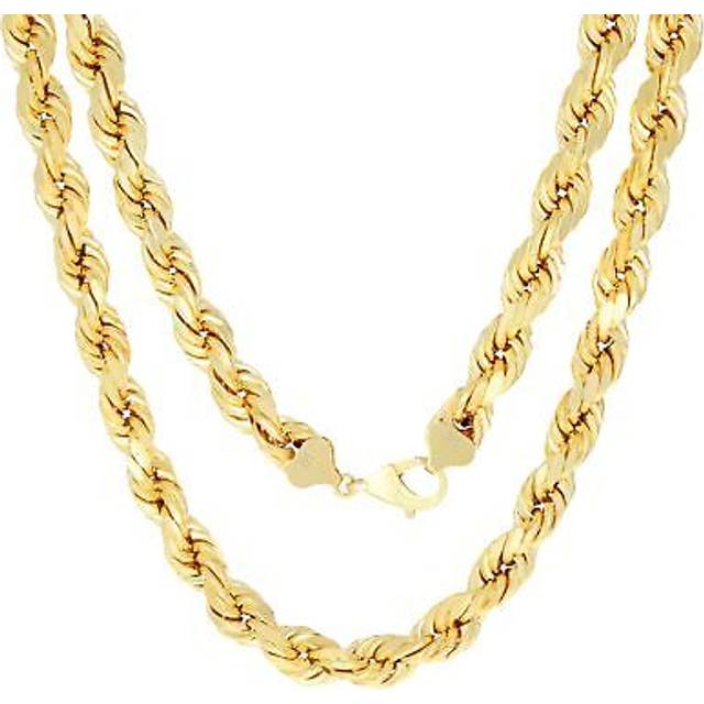14k solid yellow gold 10mm mens heavy diamond cut rope chain necklace 20"- 30"