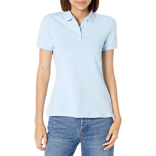 French Toast Girls Size' Short Sleeve Interlock Polo with Picot Collar  Light Blue  Medium/10/12/Plus