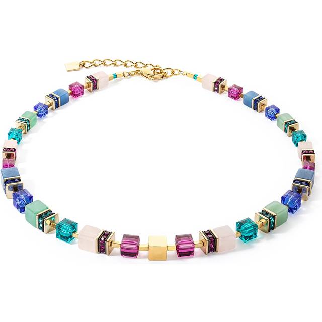 COEUR DE LION Gemstone Cube Necklace, Gold/Multi