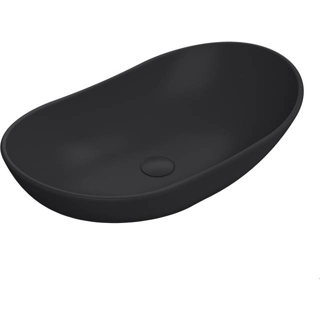 Round Matt Ceramic Countertop Vessel Without Overflow - 615mm - Matt Black