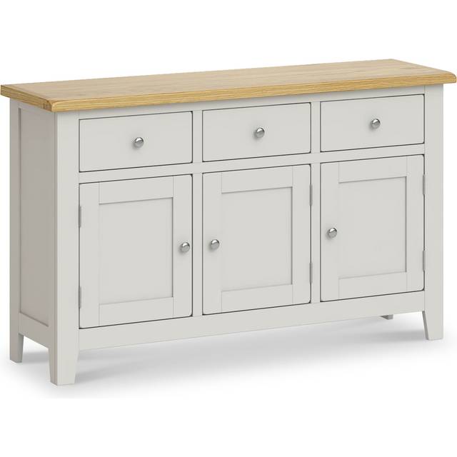 Lundy Large Grey Sideboard, Oak Top, 3 Drawer | Roseland