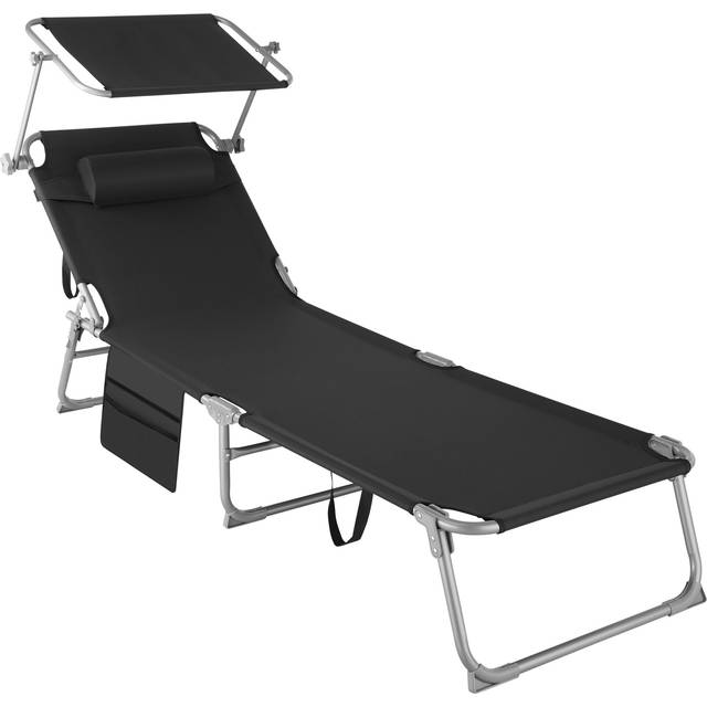 Tectake - Sun Lounger Chloé - foldable with sun canopy - Sun lounger, Deck chair, Recliner - black