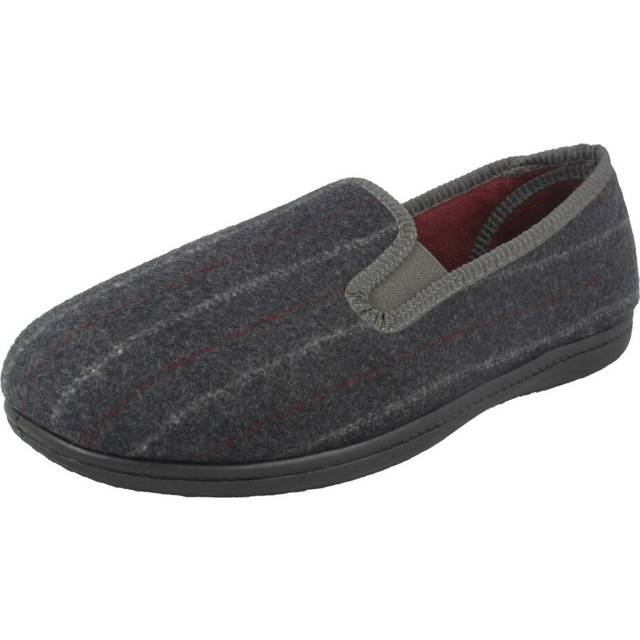 (UK 7, Grey (Stripe)) Mens Clarks Twin Gusset Slippers King Twin - G Fit